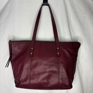 Fossil Jenna Burgundy Pebbled Leather Tote Shoulder Bag